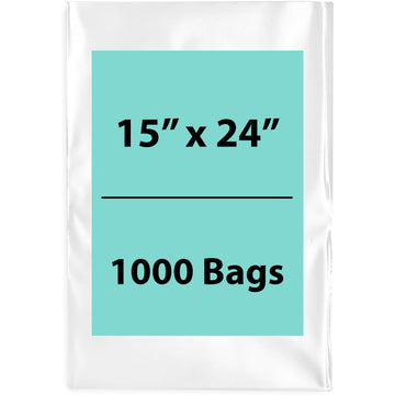 15X24 inches Clear Flat Poly Bags 1.5Mil Open Top (LDPE)